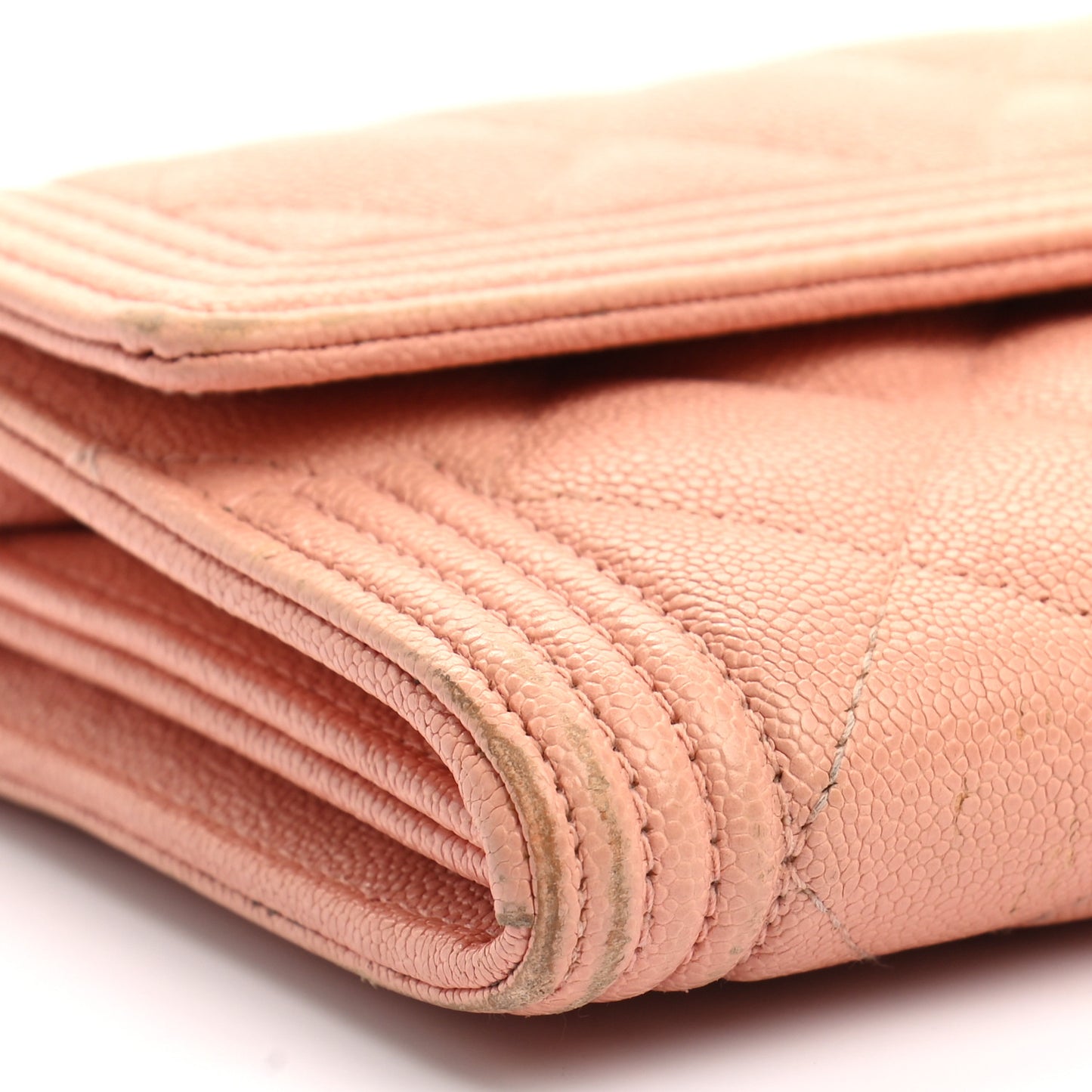 Caviar Quilted Large Boy Gusset Flap Wallet Rose Claire