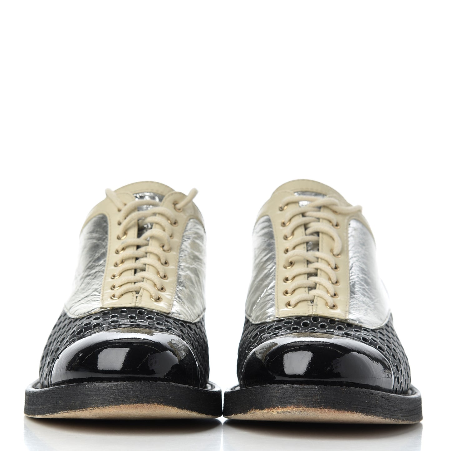 Metallic Crumpled Lambskin CC Lace Up Oxfords 36.5