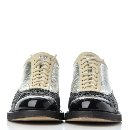 Chanel Metallic Crumpled Lambskin CC Lace Up Oxfords 36.5 2 of 20