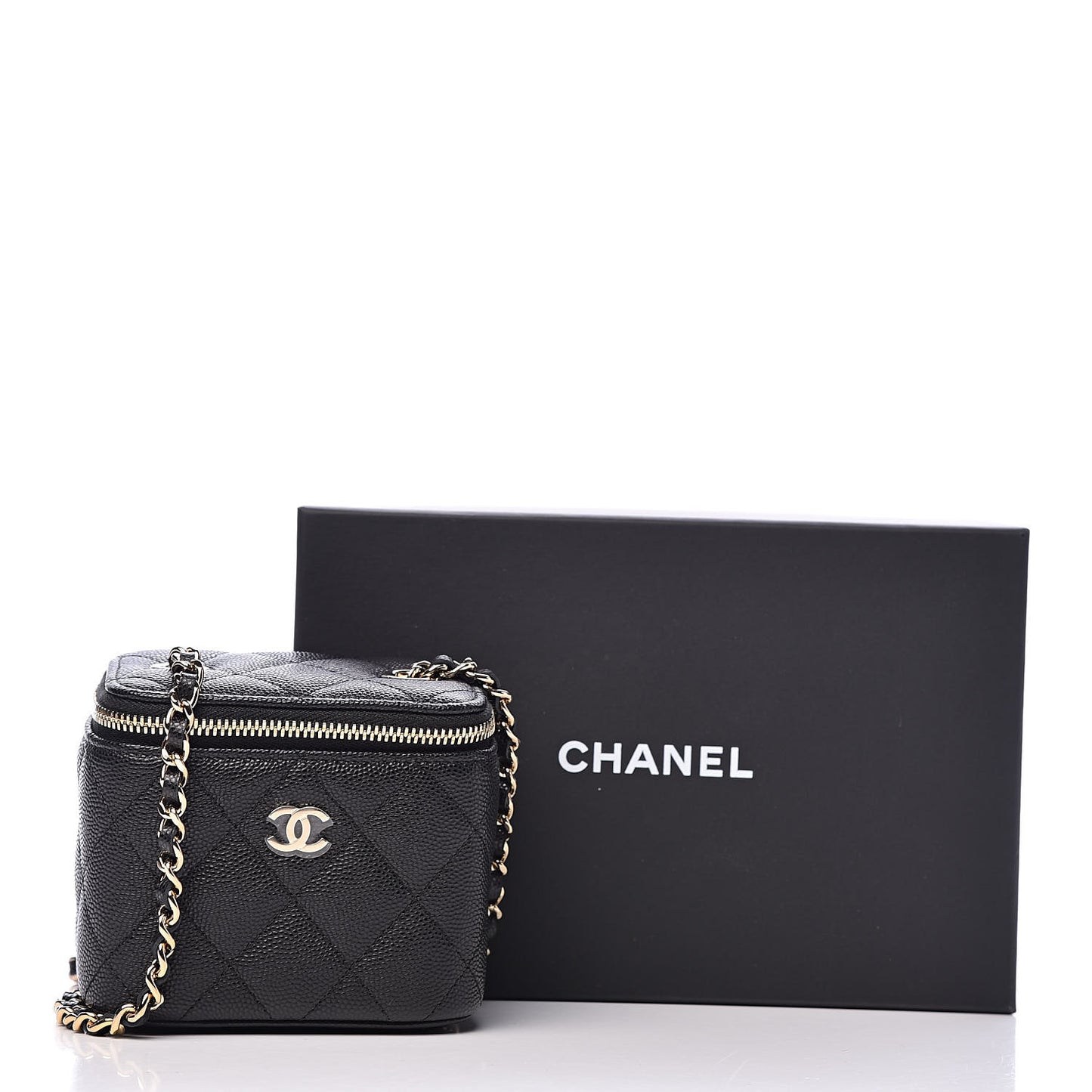 Caviar Quilted Mini Vanity Case With Chain Black