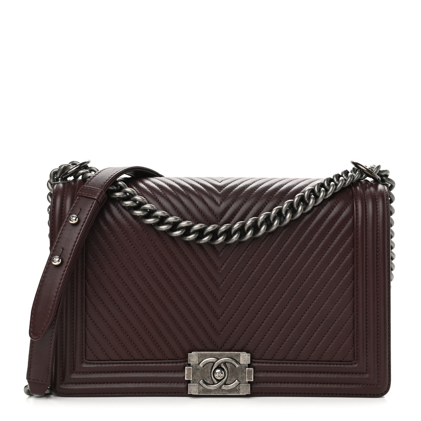 Calfskin Chevron Quilted New Medium Boy Flap Burgundy