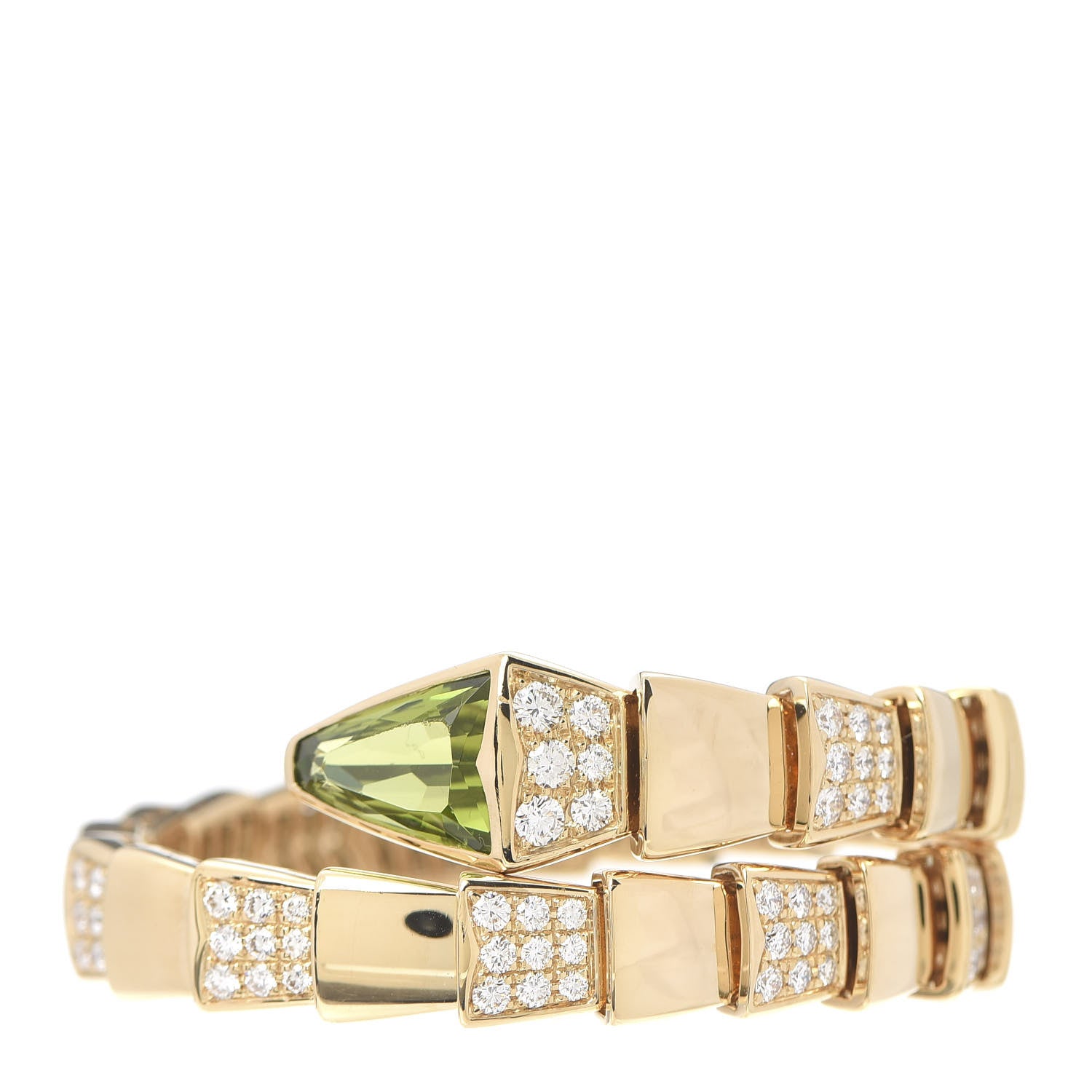 Bulgari 18K Yellow Gold Diamond Peridot Serpenti Scaglie Bracelet 3 of 6