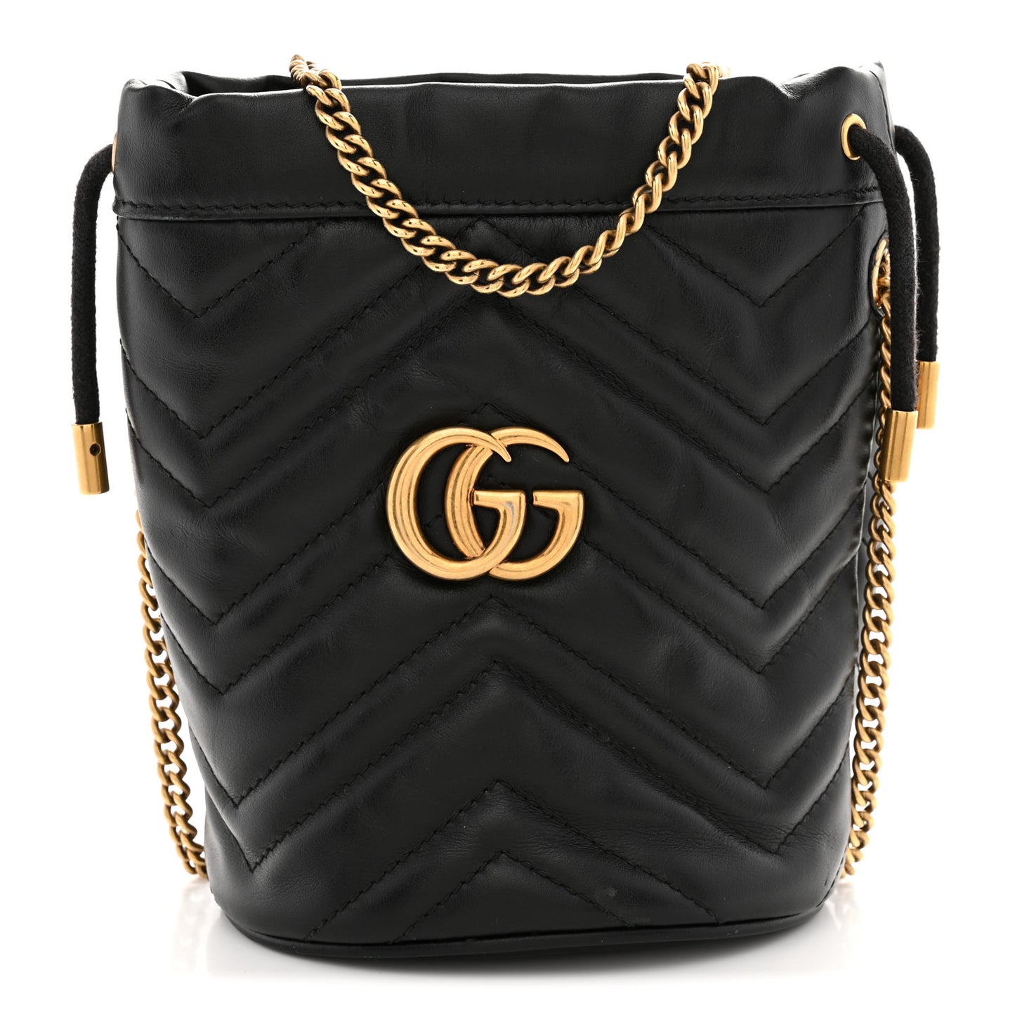 Calfskin Matelasse Mini GG Marmont 2.0 Bucket Bag Black