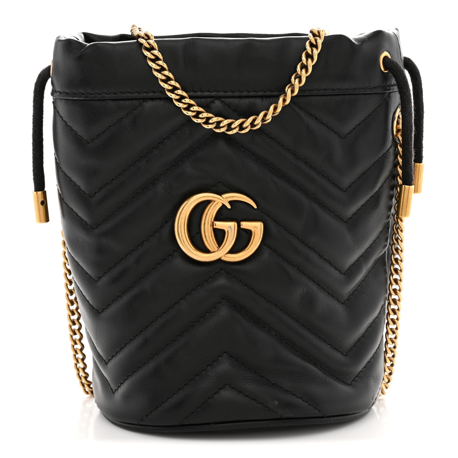 Gucci Calfskin Matelasse Mini GG Marmont 2.0 Bucket Bag Black 1 of 11