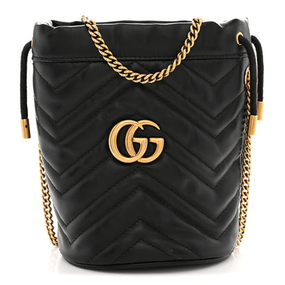 Gucci Calfskin Matelasse Mini GG Marmont 2.0 Bucket Bag Black 1 of 11
