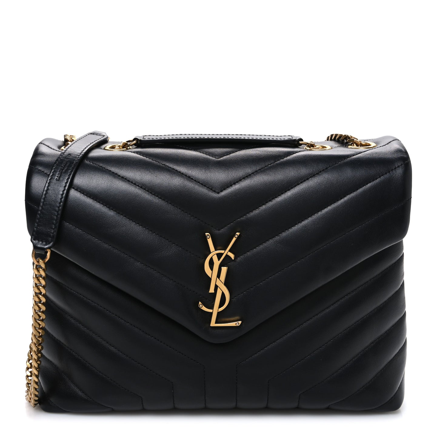 Calfskin Y Quilted Monogram Medium Loulou Chain Satchel Black