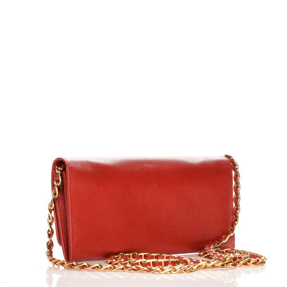 Prada Saffiano Metal Oro Chain Wallet Fuoco 3 of 9
