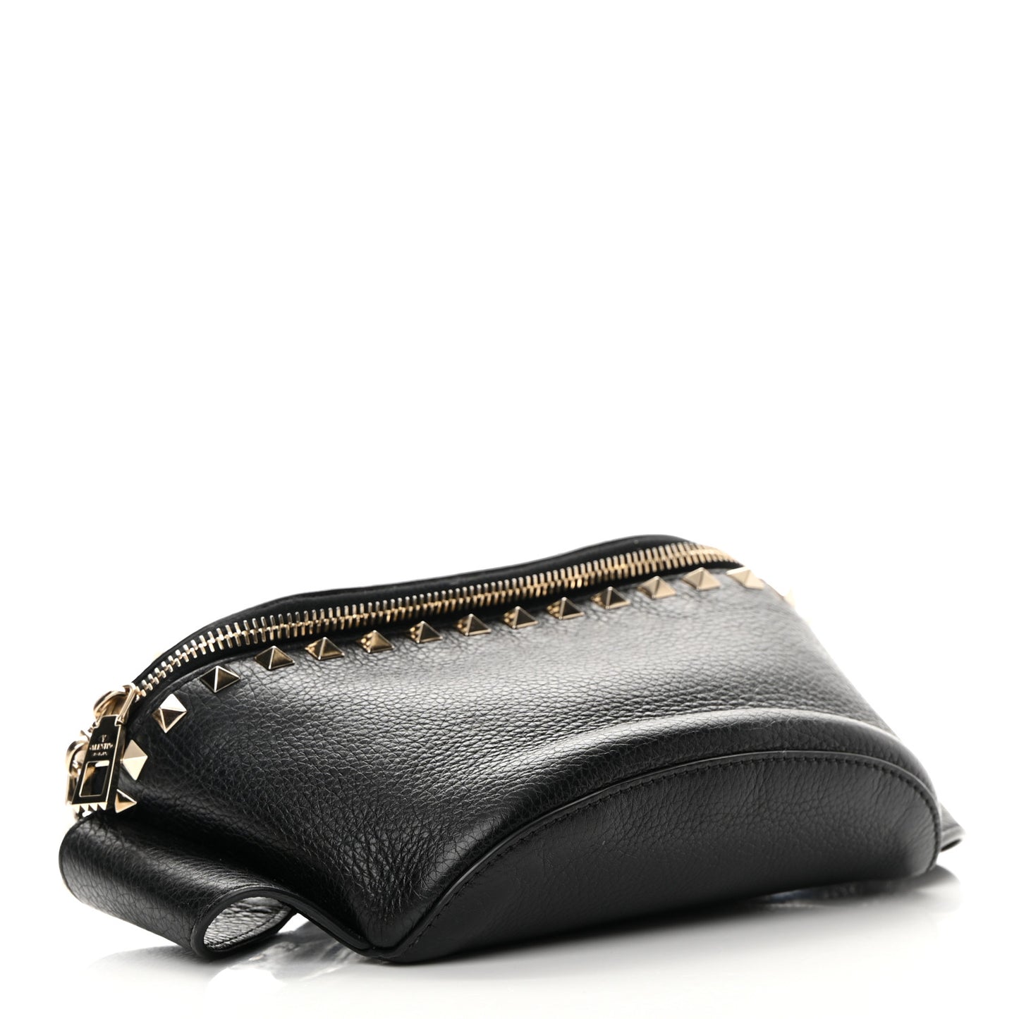 Grainy Calfskin Rockstud Belt Bag Black