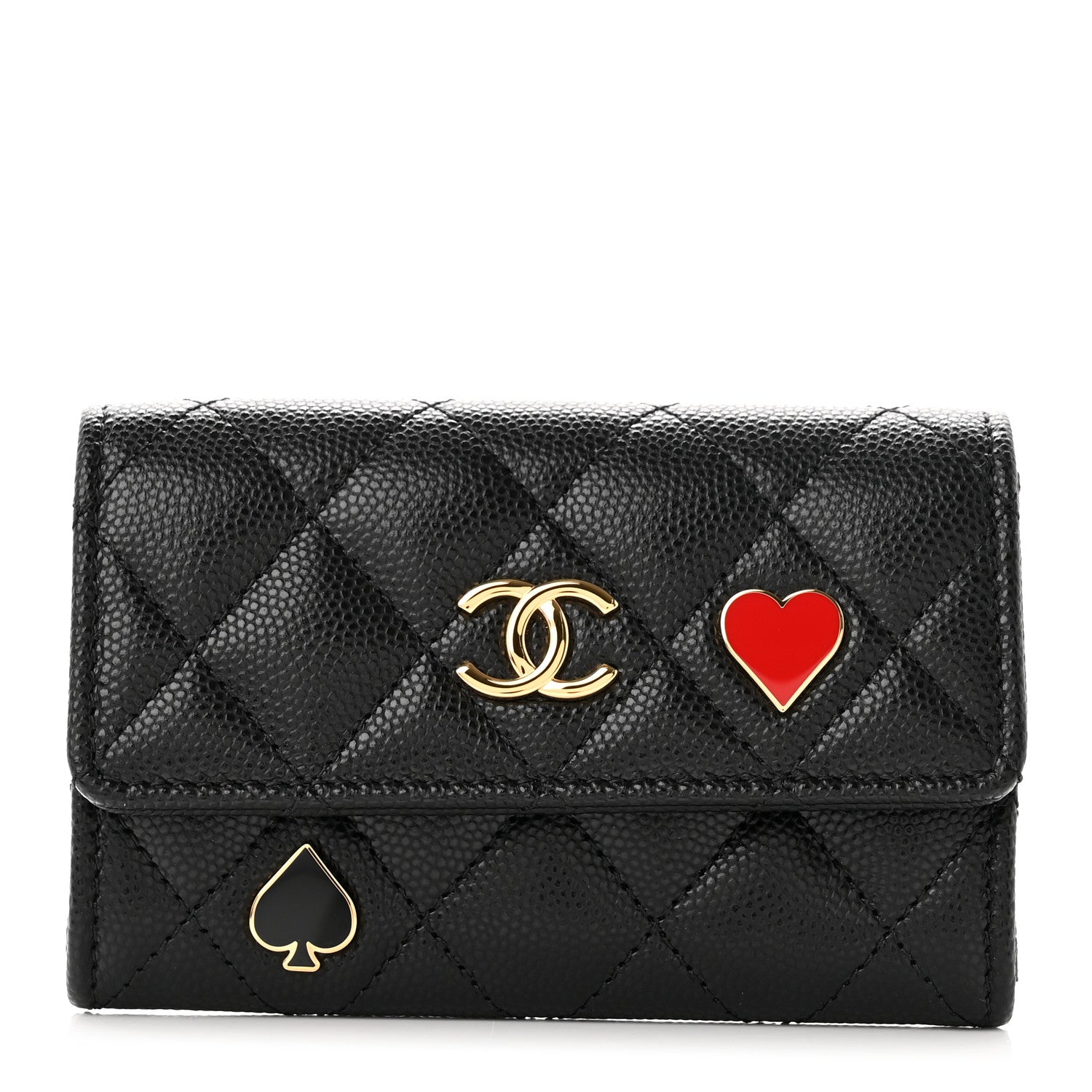 Chanel Caviar Quilted Enamel Coco Casino Flap Card Holder Wallet Black 1 of 9