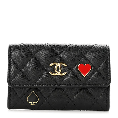 Chanel Caviar Quilted Enamel Coco Casino Flap Card Holder Wallet Black 1 of 9