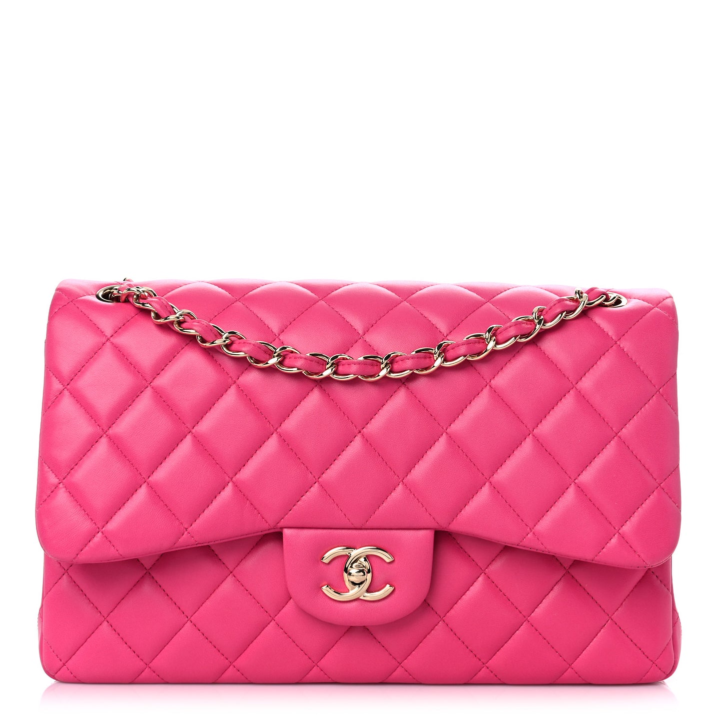 Lambskin Quilted Jumbo Double Flap Fuchsia