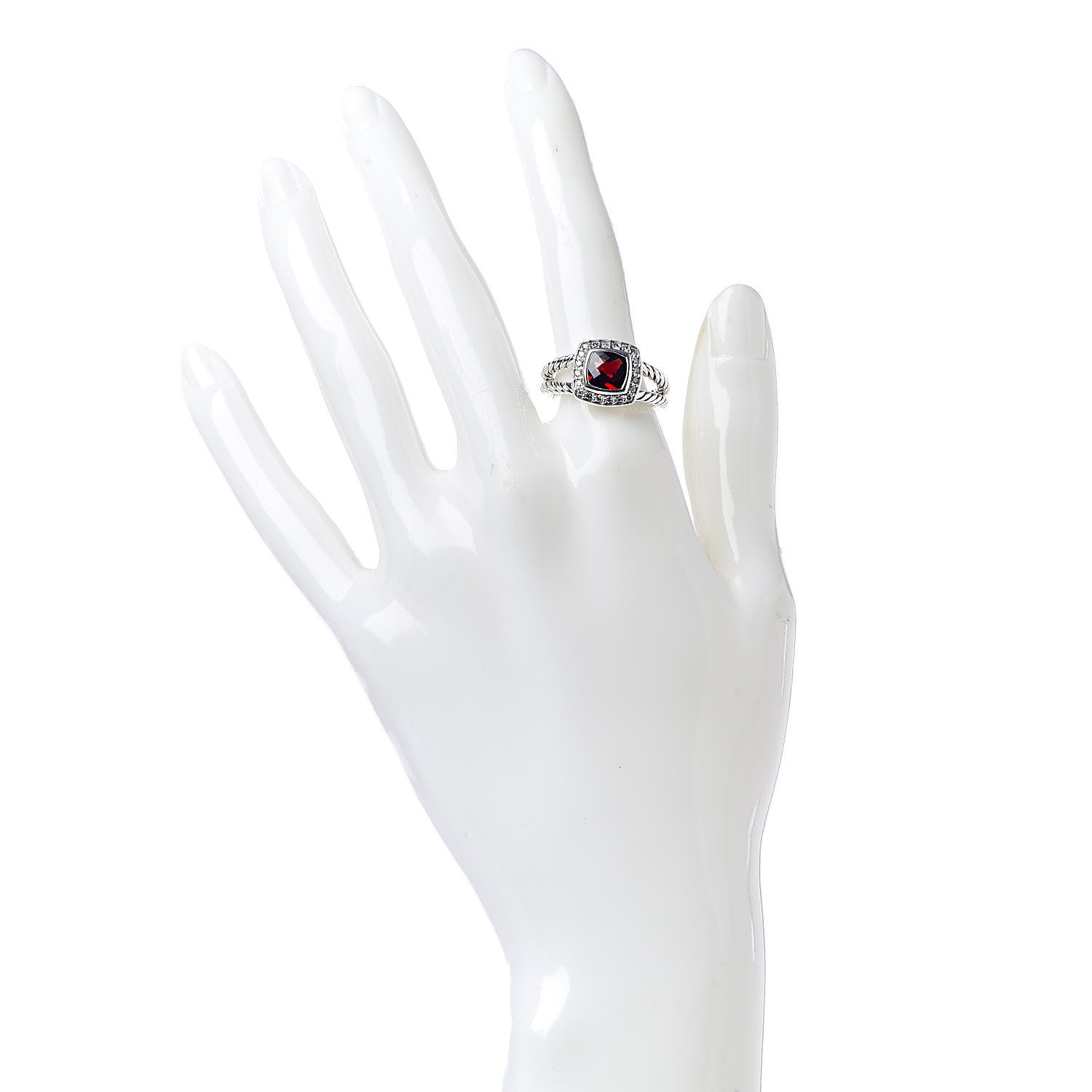 David Yurman Sterling Silver Diamond Garnet 7mm Petite Albion Ring 54 7 2 of 5