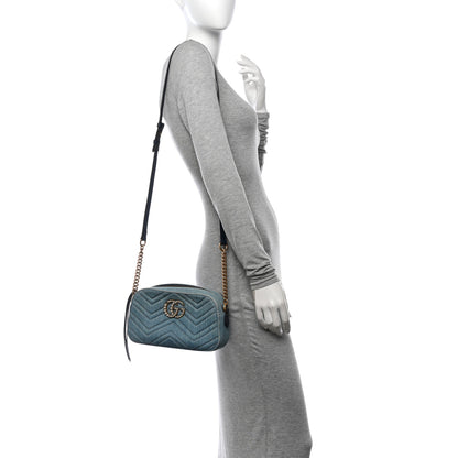 Gucci Denim Matelasse Small Pearly GG Marmont Chain Shoulder Bag Blue 2 of 11