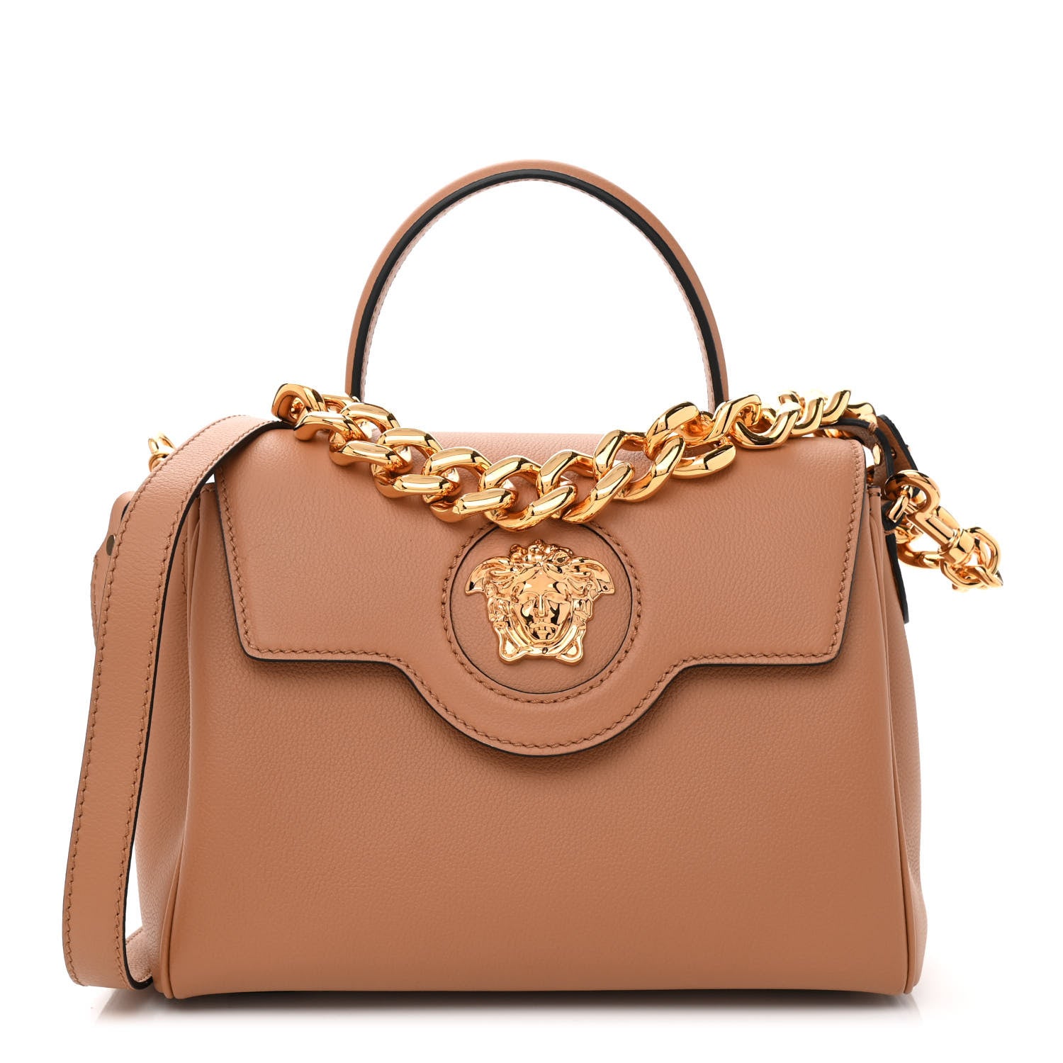 Versace Calfskin Medium La Medusa Top Handle Handbag Brown 1 of 8