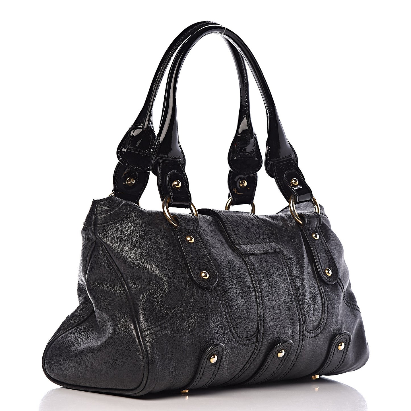 Grained Calfskin Catch Satchel Black