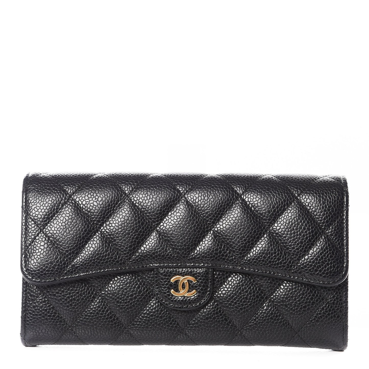 Caviar Quilted Large Gusset Flap Wallet Black
