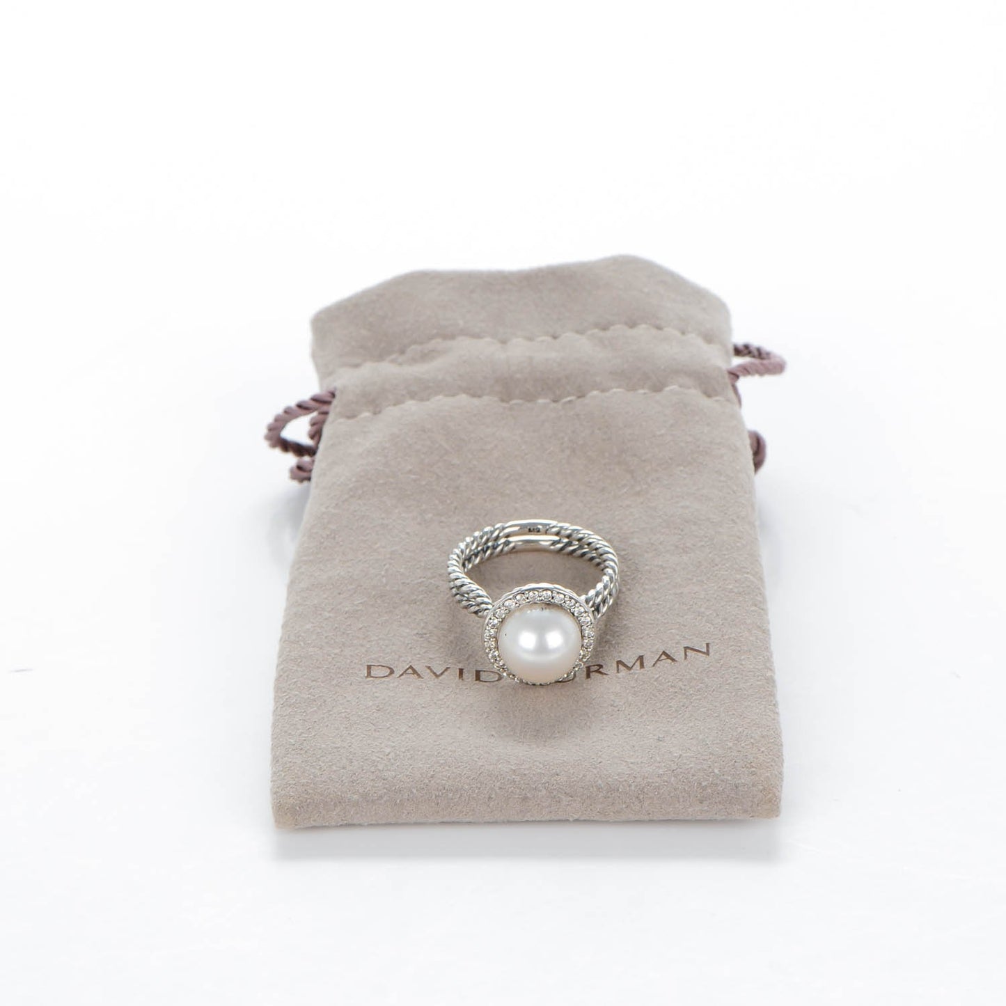 Sterling Silver Pave Diamond Pearl 13.5mm Cable Ring 51.5 6