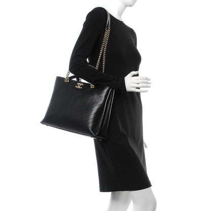Chanel Calfskin Chevron Quilted Large Shopping Tote Black 2 of 9