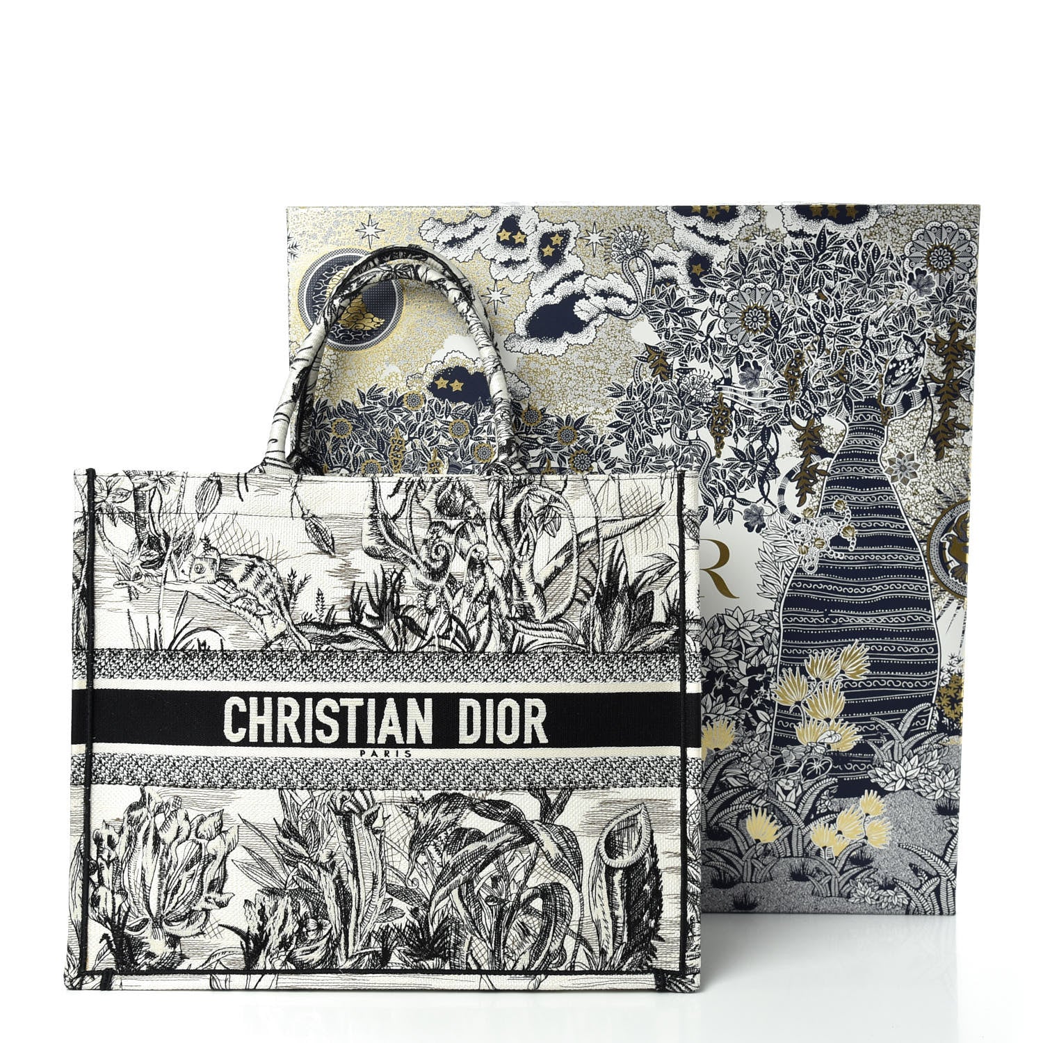 Christian Dior Canvas Embroidered Toile De Jouy Book Tote White Black 7 of 9