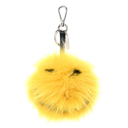 Fendi Fox Fur Vitello Flamingo Smile Pom Pom Bag Charm Giallo Black 1 of 3