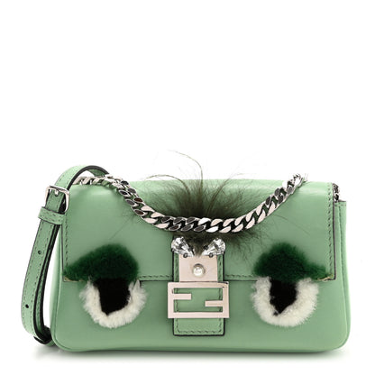 Fendi Nappa Rabbit Fox Fur Micro Buggie Baguette Verde Acqua 1 of 16