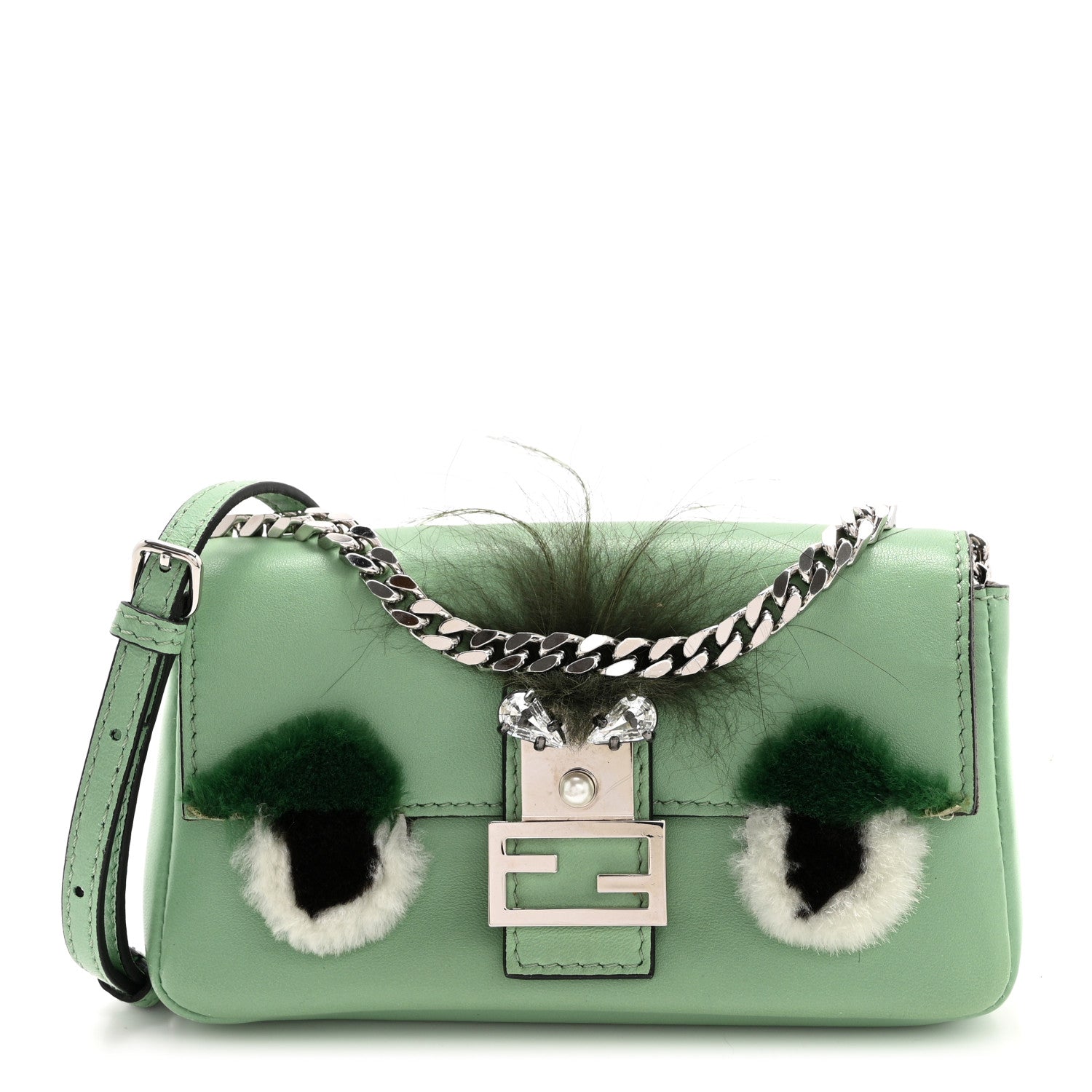 Fendi Nappa Rabbit Fox Fur Micro Buggie Baguette Verde Acqua Verde Acqua 1 of 16