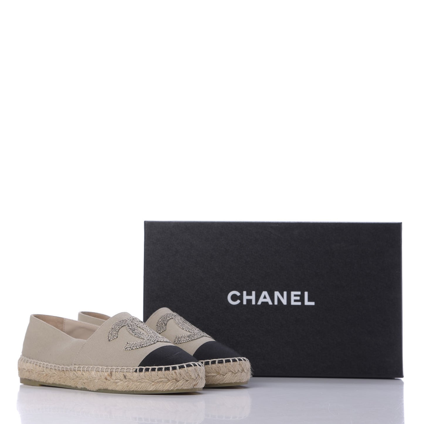 Canvas Grosgrain CC Espadrilles 35 Beige Black