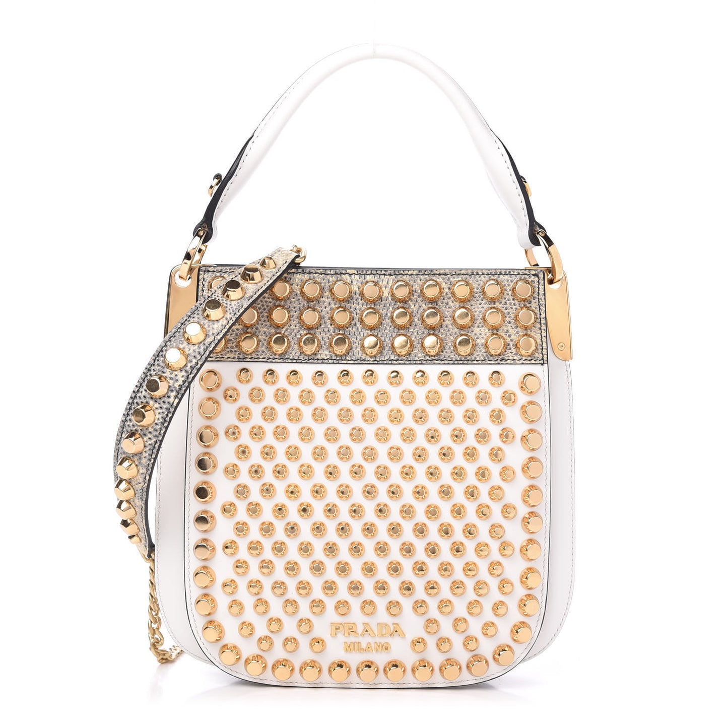 City Calfskin Lucer Studded Small Margit Bag Bianco Roccia