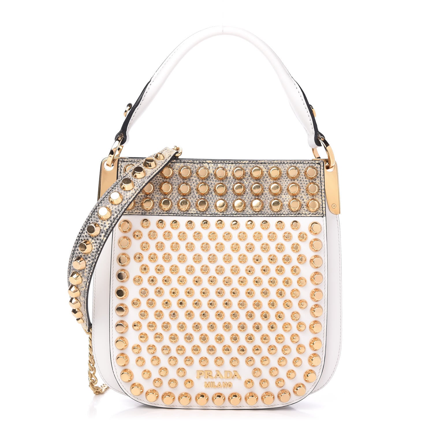 Prada City Calfskin Lucer Studded Small Margit Bag Bianco Roccia 1 of 10
