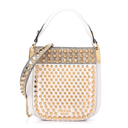 Prada City Calfskin Lucer Studded Small Margit Bag Bianco Roccia 1 of 10