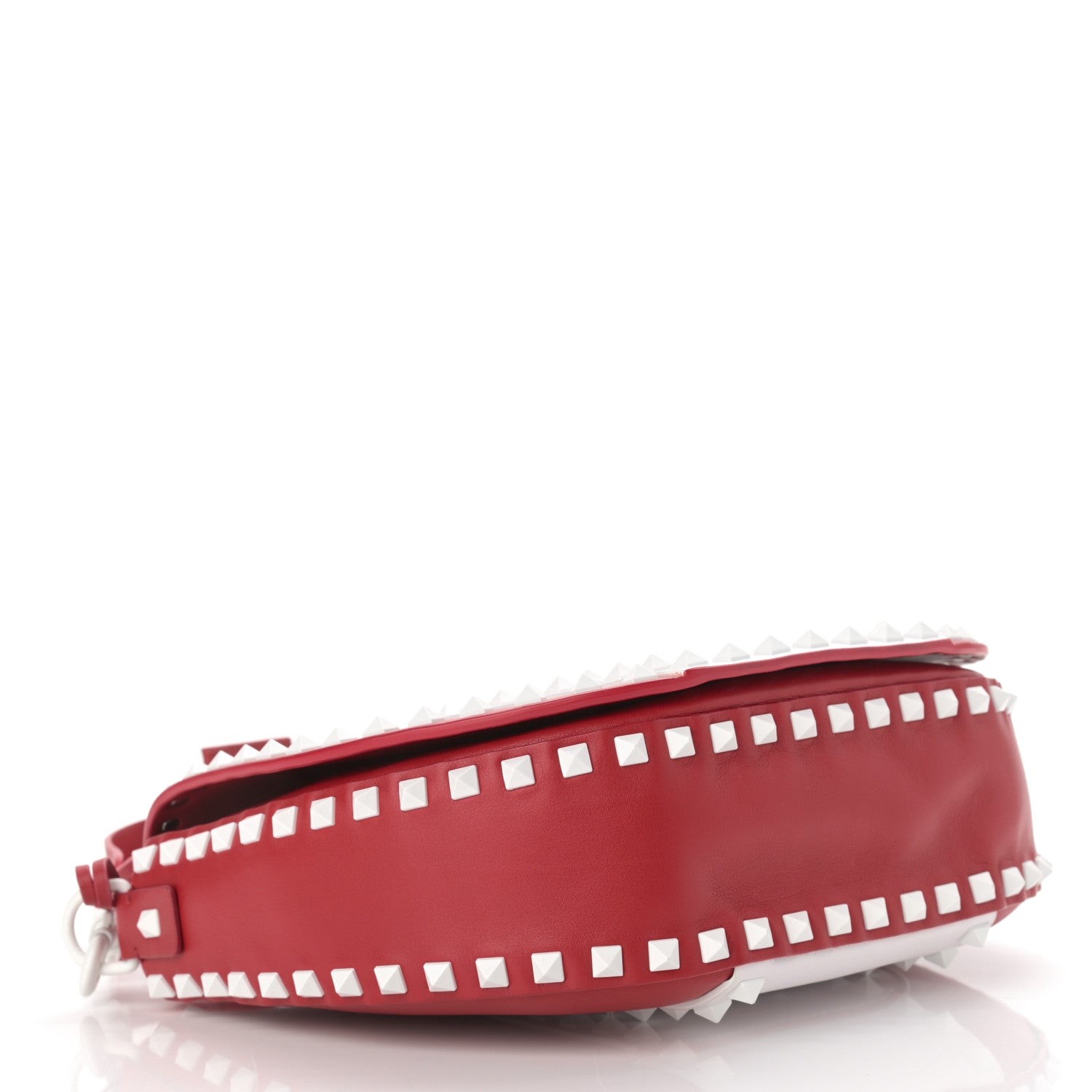 Valentino Garavani Vitello Colorblock Large Free Rockstud Halfmoon Saddle Bag Rosso Valentino White 4 of 13