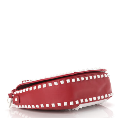 Valentino Garavani Vitello Colorblock Large Free Rockstud Halfmoon Saddle Bag Rosso Valentino White 4 of 13