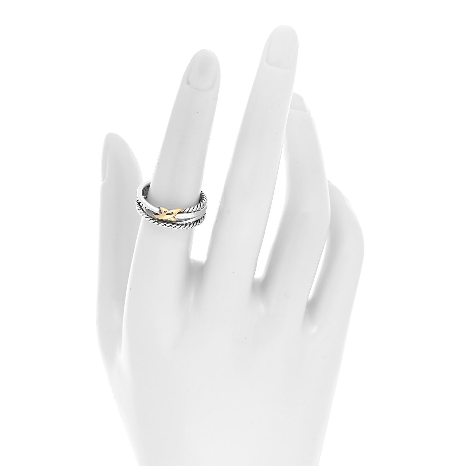 David Yurman Sterling Silver 18K Yellow Gold 6mm X Crossover Ring 55 7.25 2 of 4