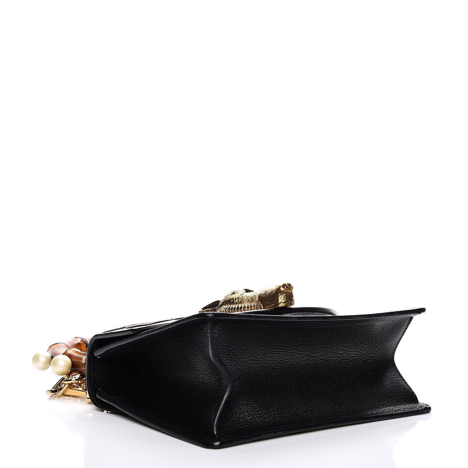 Gucci GG Supreme Monogram Goatskin Pearl Mini Fox Broche Bamboo Top Handle Bag Beige Ebony Black Hibiscus Red Mystic White 11 of 14