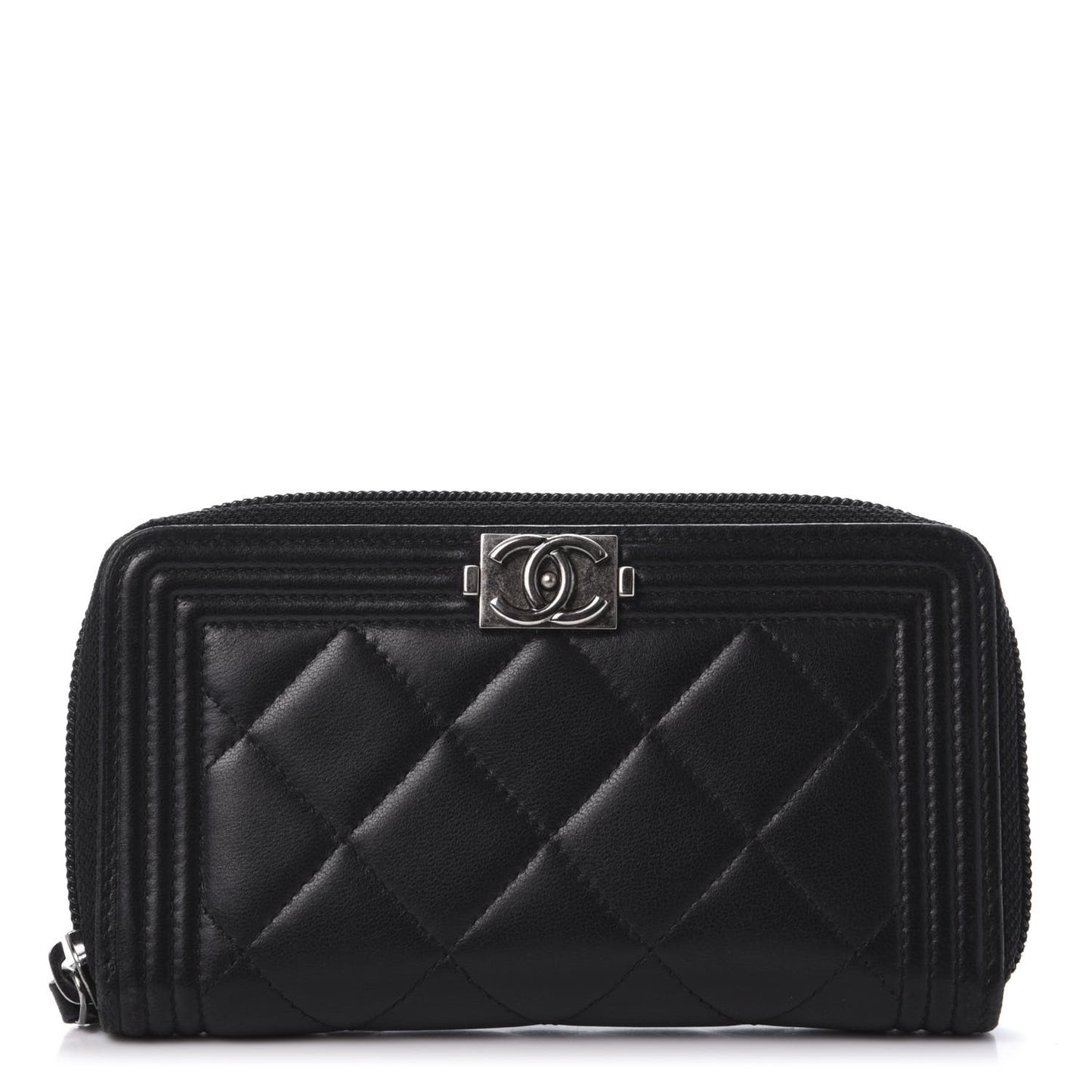 Lambskin Quilted Small Boy Zip Around Wallet Black