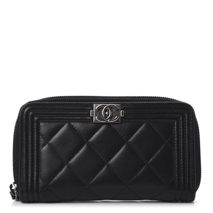 Chanel Lambskin Quilted Small Boy Zip Around Wallet Black 1 of 10