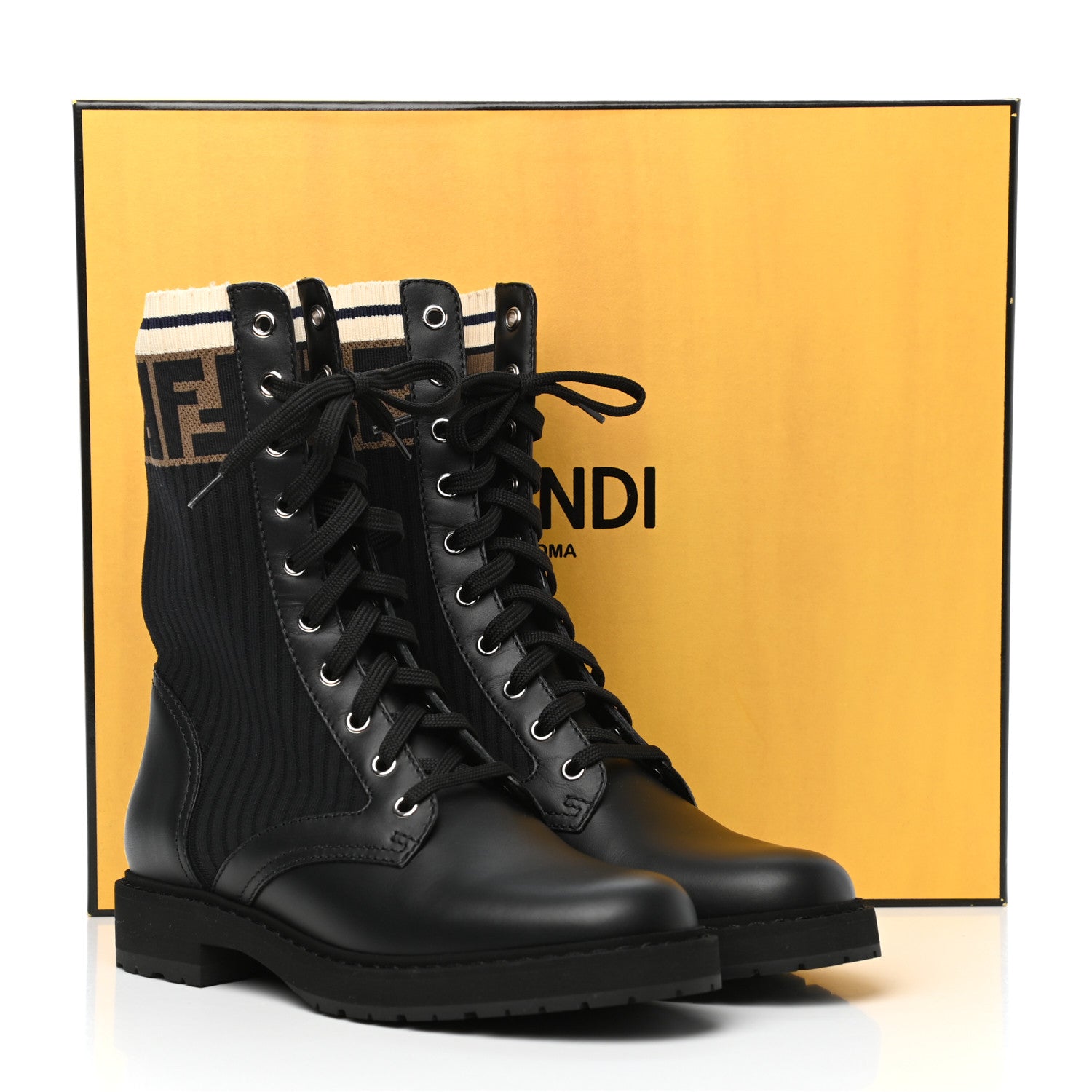 Fendi Calfskin Stretch Fabric Rockoko Biker Boots 38 Tobacco Black Marino 6 of 6