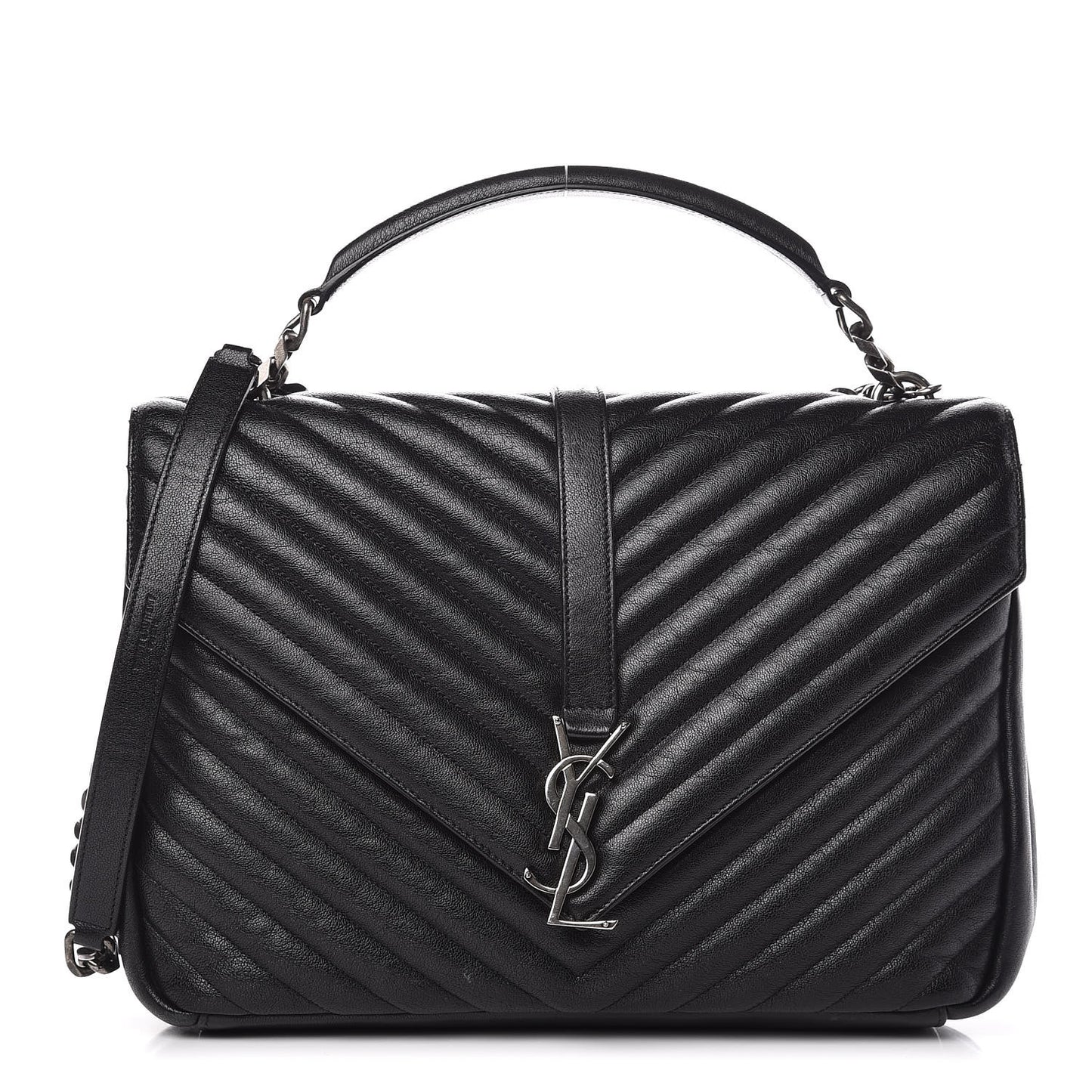 Sheepskin Matelasse Chevron Monogram Large College Satchel Black