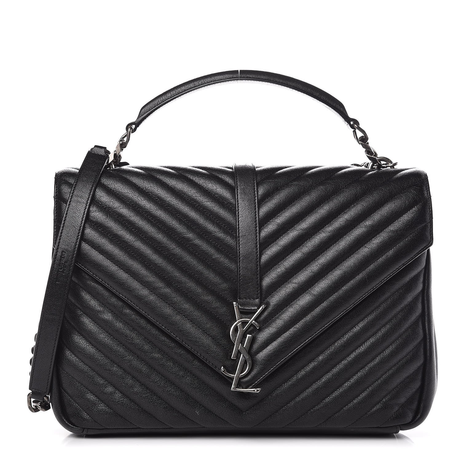 Saint Laurent Sheepskin Matelasse Chevron Monogram Large College Satchel Black 1 of 11