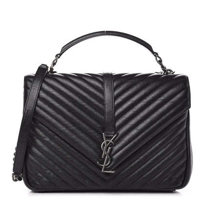 Saint Laurent Sheepskin Matelasse Chevron Monogram Large College Satchel Black 1 of 11