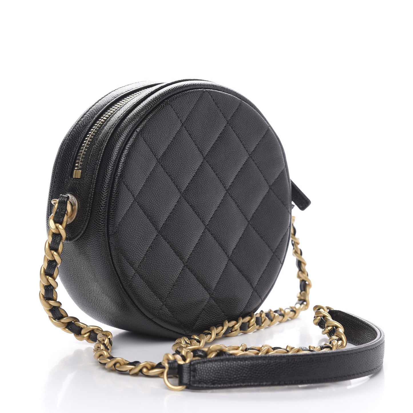 Caviar Quilted Small Round Bag With Chain Black