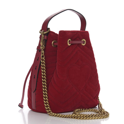 Gucci Velvet Matelasse GG Marmont Bucket Bag Hibiscus Red 2 of 9