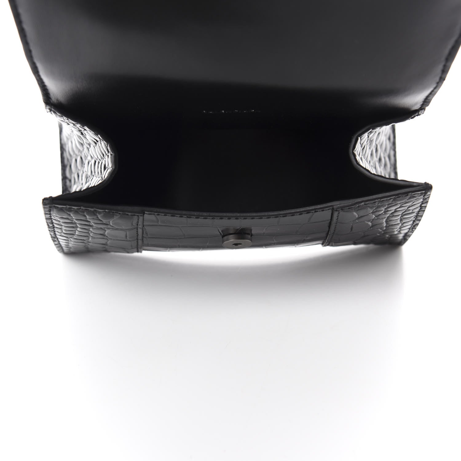 Balenciaga Shiny Calfskin Monochrome Crocodile Embossed Hourglass Top Handle Bag XS Black 5 of 9