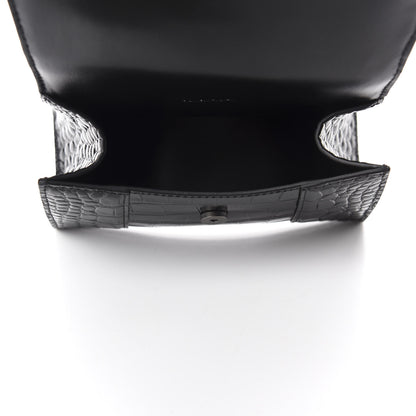 Balenciaga Shiny Calfskin Monochrome Crocodile Embossed Hourglass Top Handle Bag XS Black 5 of 9
