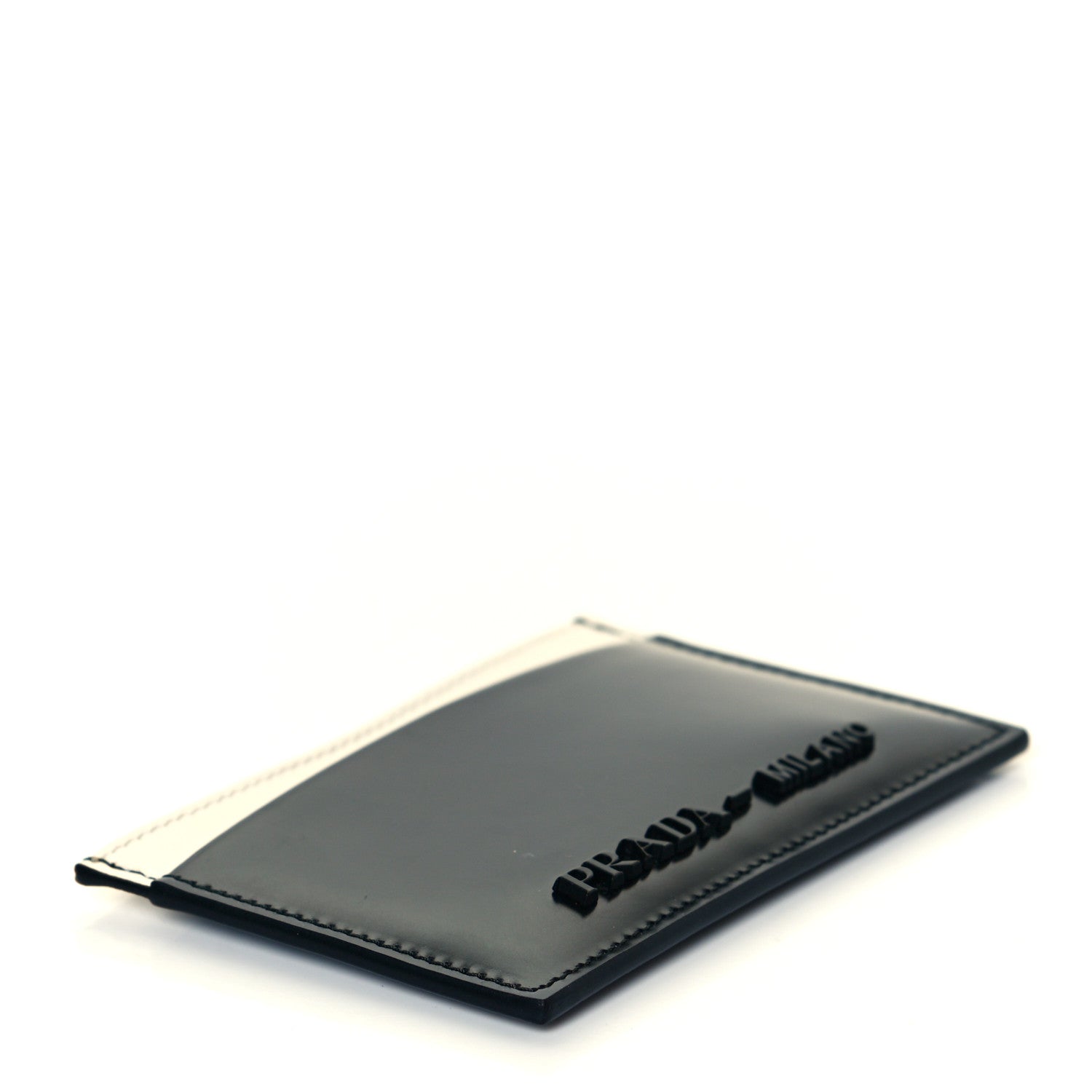 Prada Spazzolato City Calfskin Card Case Black White 3 of 7
