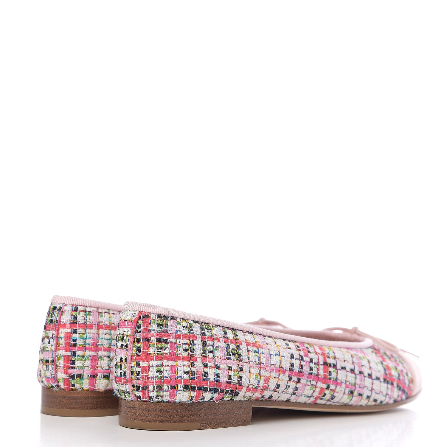 Chanel Tweed Calfskin Cap Toe Ballerina Flats 37.5 Pink 4 of 10