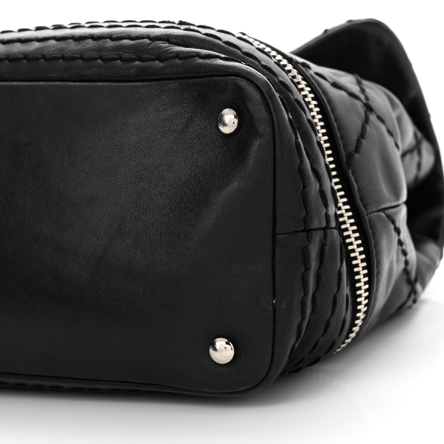 Calfskin Stitched Large Expandable Flap Bag Black
