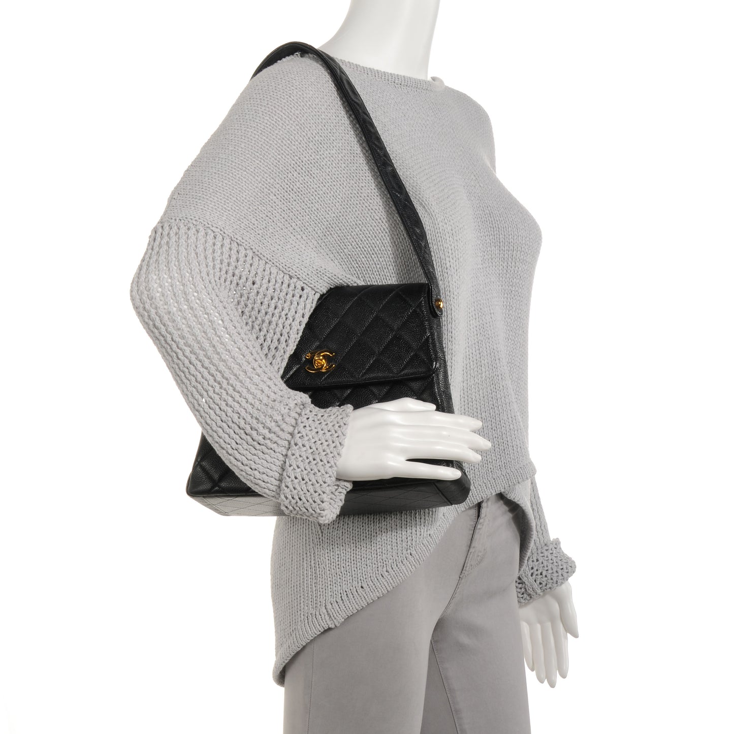 Caviar Flap Shoulder Bag Black