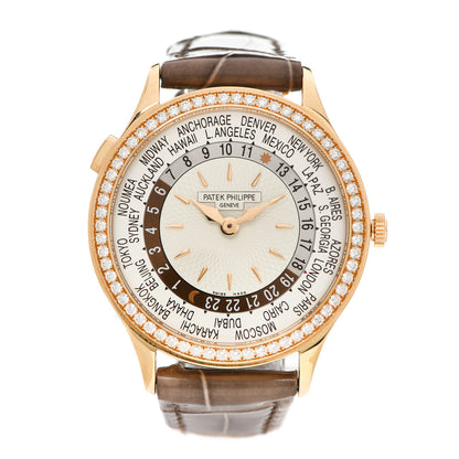 Patek Philippe 18K Rose Gold Alligator Diamond 36mm Complications World Time Automatic Watch 7130R-013 1 of 5