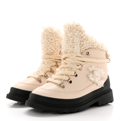Chanel Calfskin Shearling CC Lace Up Boots 36 Light Beige Ivory 3 of 16